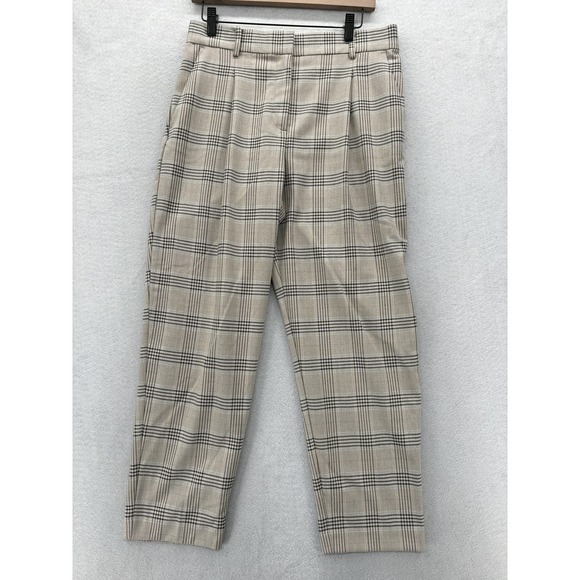 LOFT Pants - LOFT Dress Pants Womens 6 Beige Plaid Tapered Leg Elastic Waist Career Workwear